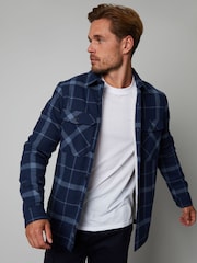 Threadbare Cyan Blue 100% Cotton Check Borg Lined Shacket - Image 1 of 4