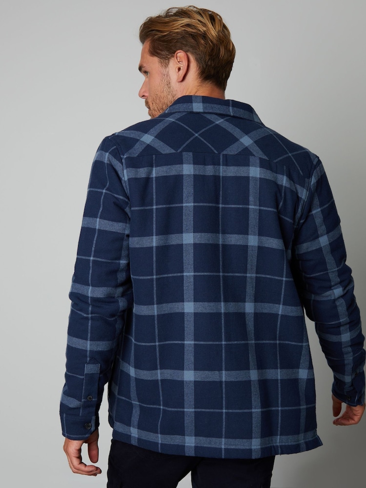 Threadbare Cyan Blue 100% Cotton Check Borg Lined Shacket - Image 2 of 4