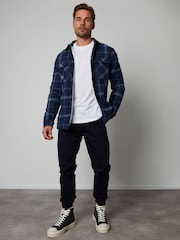 Threadbare Cyan Blue 100% Cotton Check Borg Lined Shacket - Image 3 of 4