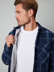 Threadbare Cyan Blue 100% Cotton Check Borg Lined Shacket - Image 4 of 4