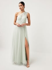 Maya One-Shoulder-Maxikleid aus Tüll mit verziertem Motiv - Bild 1 von 3