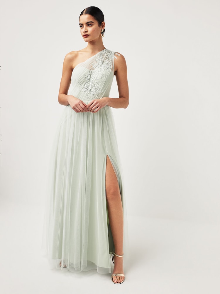 Maya One-Shoulder-Maxikleid aus Tüll mit verziertem Motiv - Bild 1 von 3