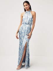 Anaya With Love Blue Floral Satin Maxi Bridesmaid Dress - Image 1 of 3