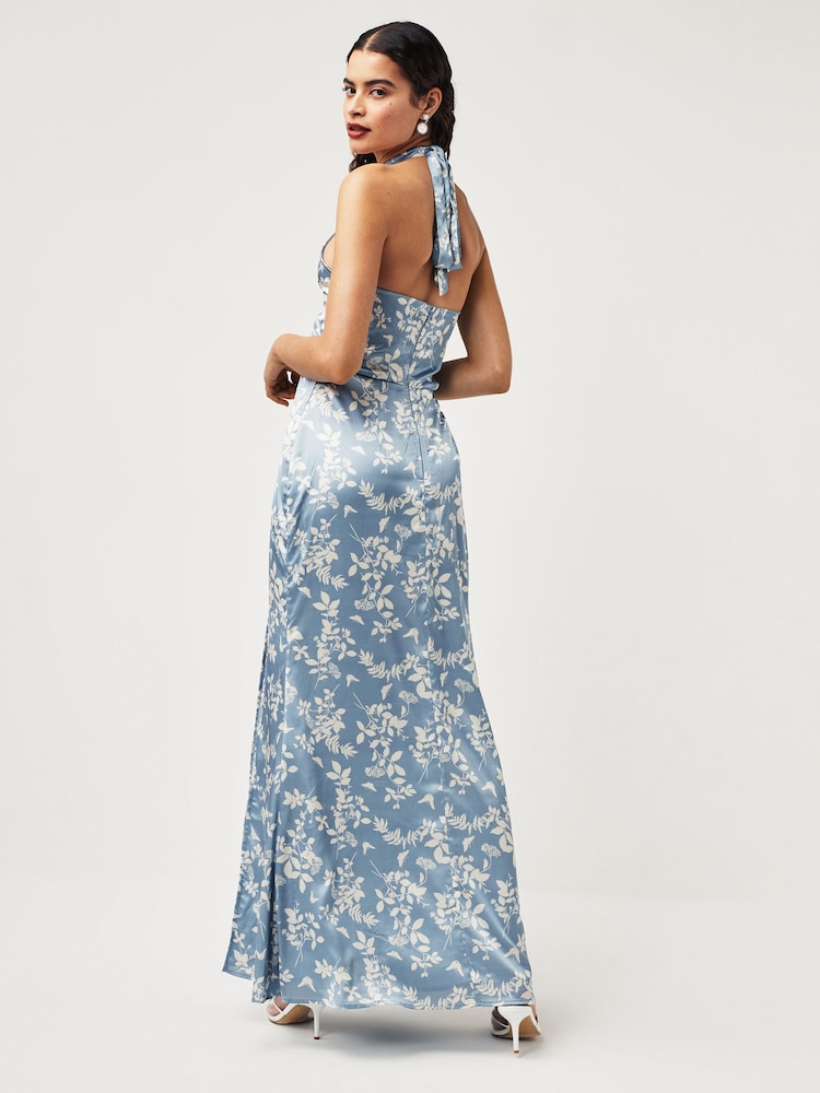 Anaya With Love Blue Floral Satin Maxi Bridesmaid Dress - Image 2 of 3