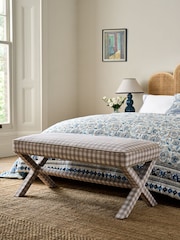 Nina Campbell Natural Bracken Gingham Check Rosebury Bench - Image 1 of 6