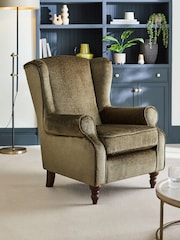 Plush Chenille Moss Green Sherlock Highback Armchair - Image 1 of 10