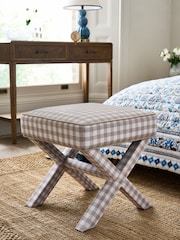 Nina Campbell Natural Bracken Gingham Check Walton Footstool - Image 1 of 5