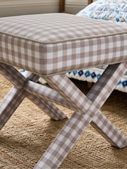 Nina Campbell Natural Bracken Gingham Check Walton Footstool - Image 2 of 5
