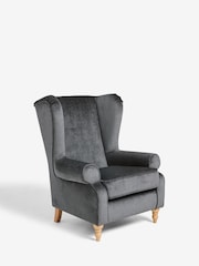 Plush Chenille Slate Blue Grande Sherlock Highback Armchair - Image 2 of 10