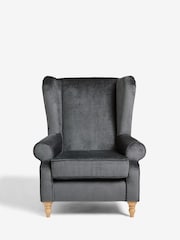 Plush Chenille Slate Blue Grande Sherlock Highback Armchair - Image 6 of 10