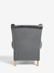 Plush Chenille Slate Blue Grande Sherlock Highback Armchair - Image 8 of 10