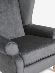 Plush Chenille Slate Blue Grande Sherlock Highback Armchair - Image 9 of 10