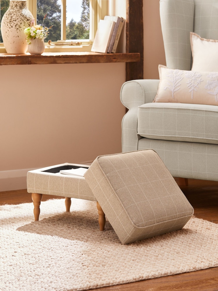 Tweedy Check Lawson Mid Natural Sherlock Storage Footstool - Image 1 of 7