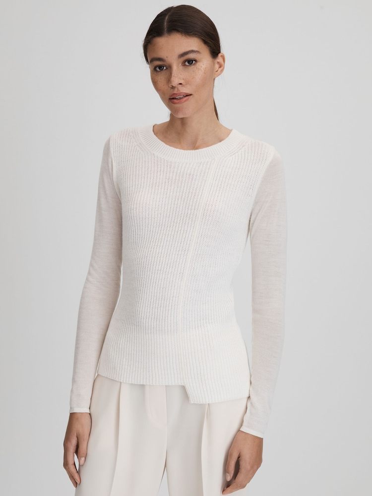 Reiss Ivory Hazel Knitted Crew Neck Top - Image 1 of 6