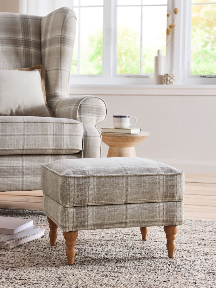 Versatile Check Light Natural Sherlock Storage Footstool - Image 1 of 9