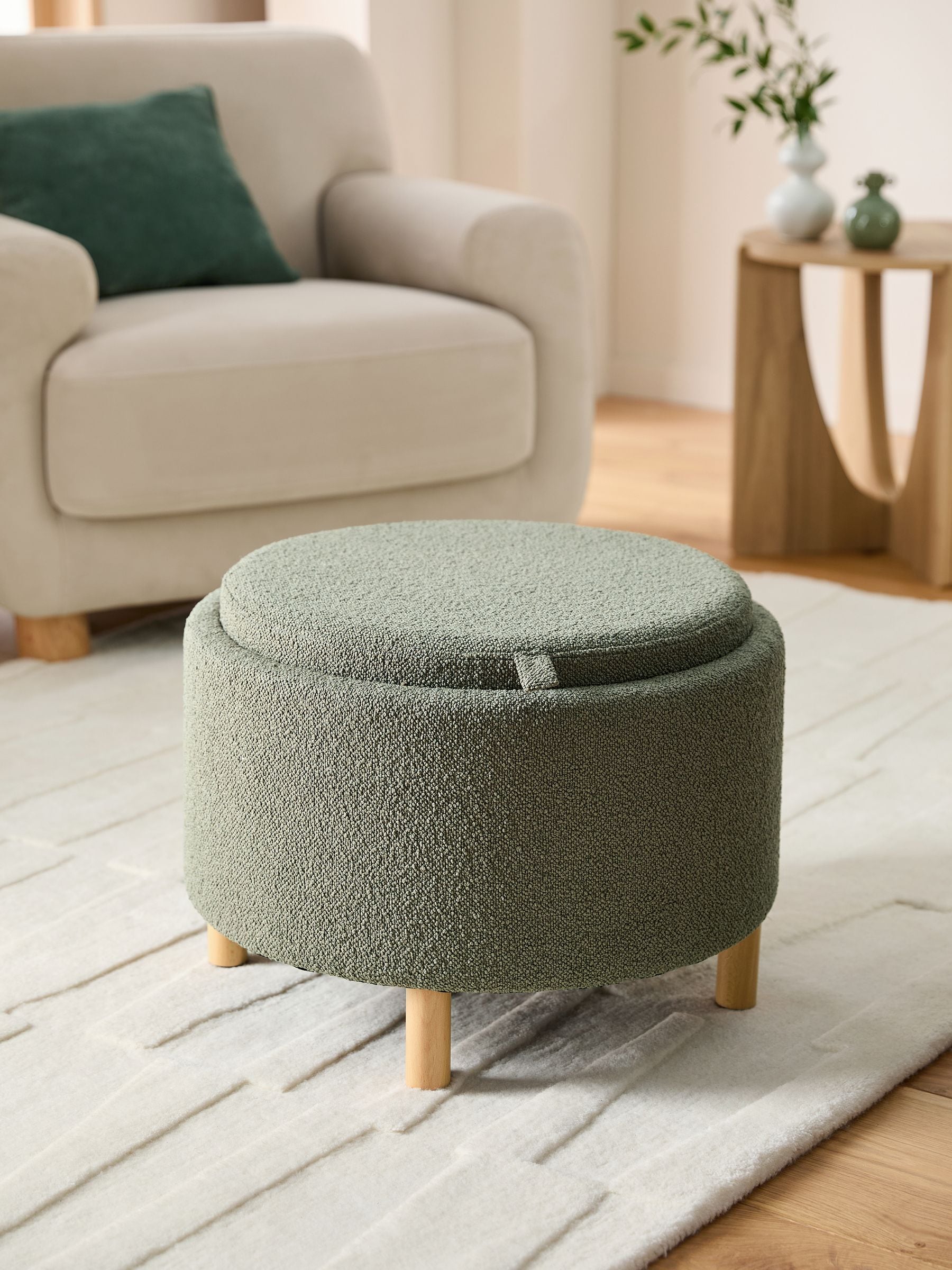 Buy Casual Boucle Sage Green Ashton Storage Stool from the Next UK online shop