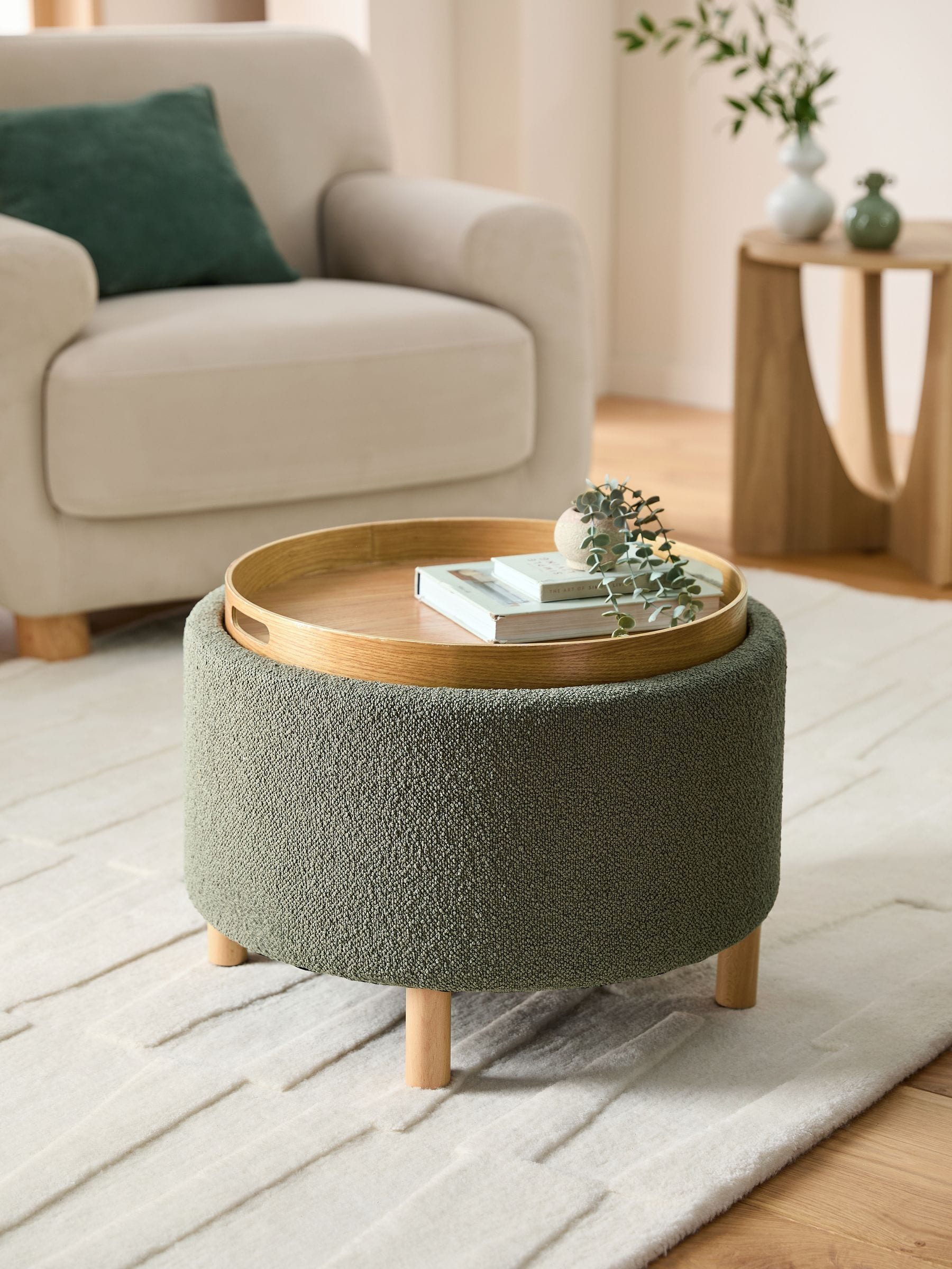 Buy Casual Boucle Sage Green Ashton Storage Stool from the Next UK online shop