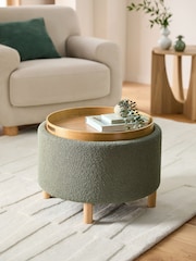 Casual Boucle Sage Green Ashton Upholstered Storage Stool - Image 3 of 8