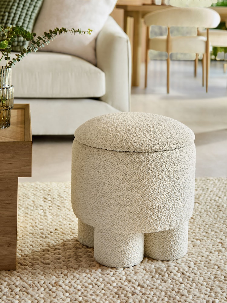 Casual Boucle Oyster Natural Bloor Storage Stool - Image 1 of 10