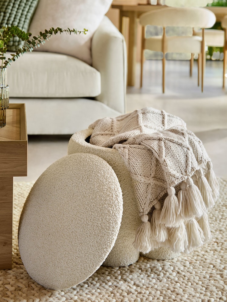 Casual Boucle Oyster Natural Bloor Storage Stool - Image 2 of 10