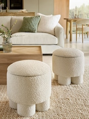 Casual Boucle Oyster Natural Bloor Storage Stool - Image 3 of 10