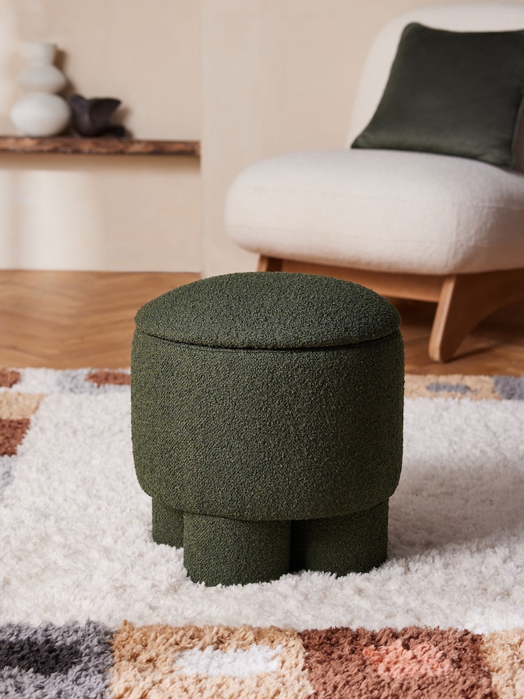 Casual Boucle Dark Olive Green Bloor Storage Stool - Image 1 of 7
