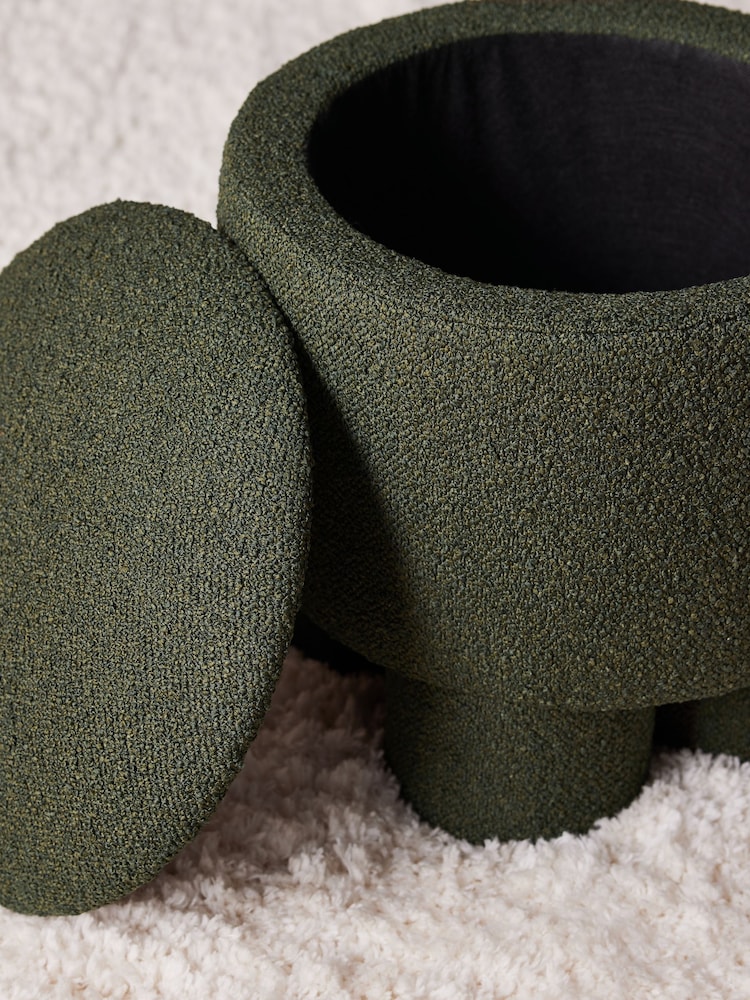 Casual Boucle Dark Olive Green Bloor Storage Stool - Image 2 of 7