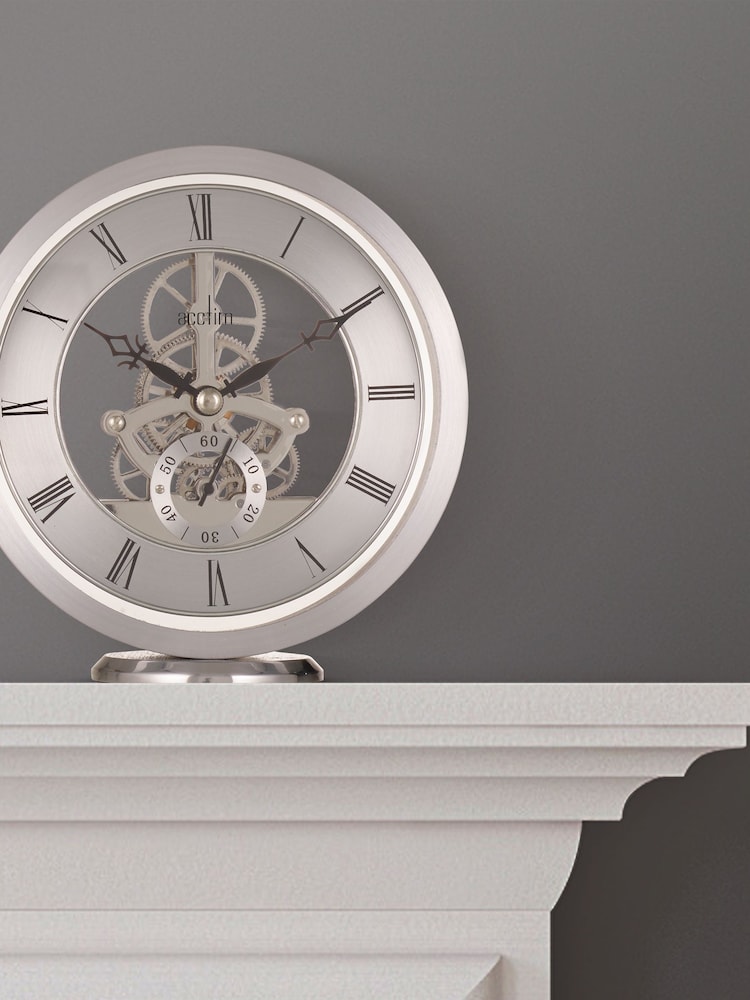 Acctim Clocks Silver Millendon Round Skeleton Mantel Clock - Image 1 of 6