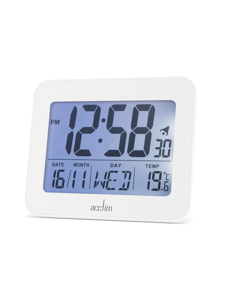 Acctim Clocks White Otto LCD Alarm Clock - Image 1 of 5 Acctim Clocks White Otto LCD Alarm Clock - Image 1 of 5