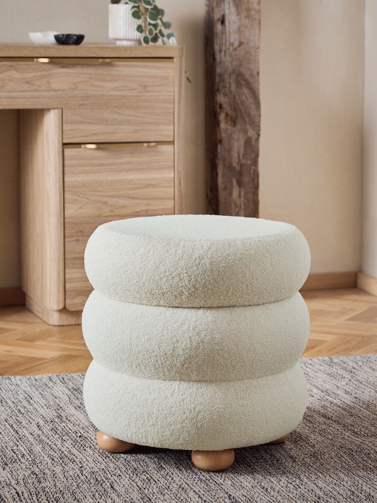 Soft Cosy Boucle Ivory Natural Lottie Storage Stool - Image 1 of 6