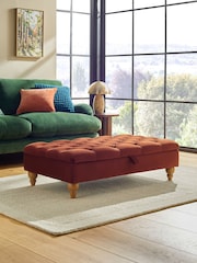 Buttoned Soft Velvet Rust Brown Albury Large Footstool - Image 1 of 10