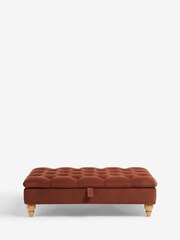Buttoned Soft Velvet Rust Brown Albury Large Footstool - Image 3 of 10