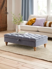 Buttoned Fine Chenille Granite Blue Albury Large Footstool - Image 1 of 9