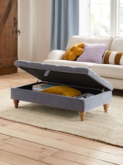 Buttoned Fine Chenille Granite Blue Albury Large Footstool - Image 2 of 9
