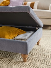 Buttoned Fine Chenille Granite Blue Albury Large Footstool - Image 3 of 9