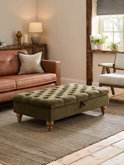 Buttoned Fine Chenille Moss Green Albury Large Footstool - Image 1 of 10