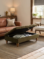 Buttoned Fine Chenille Moss Green Albury Large Footstool - Image 2 of 10