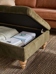 Buttoned Fine Chenille Moss Green Albury Large Footstool - Image 3 of 10