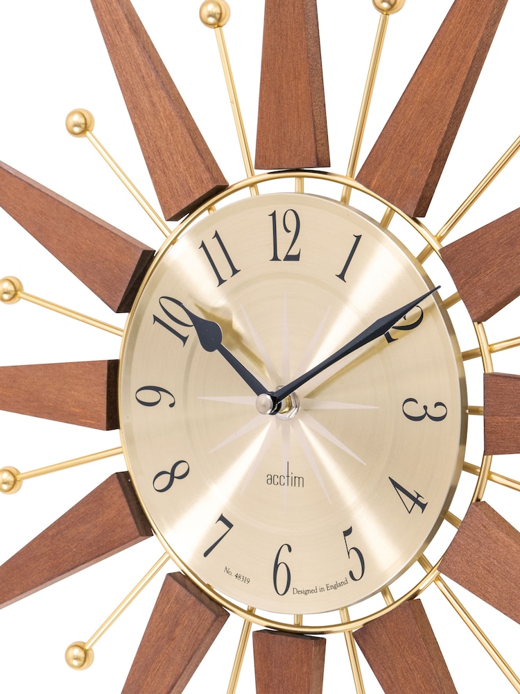 Acctim Clocks Brown Wolcott 49cm Wood and Metal Spoke Wall Clock - Image 2 of 5