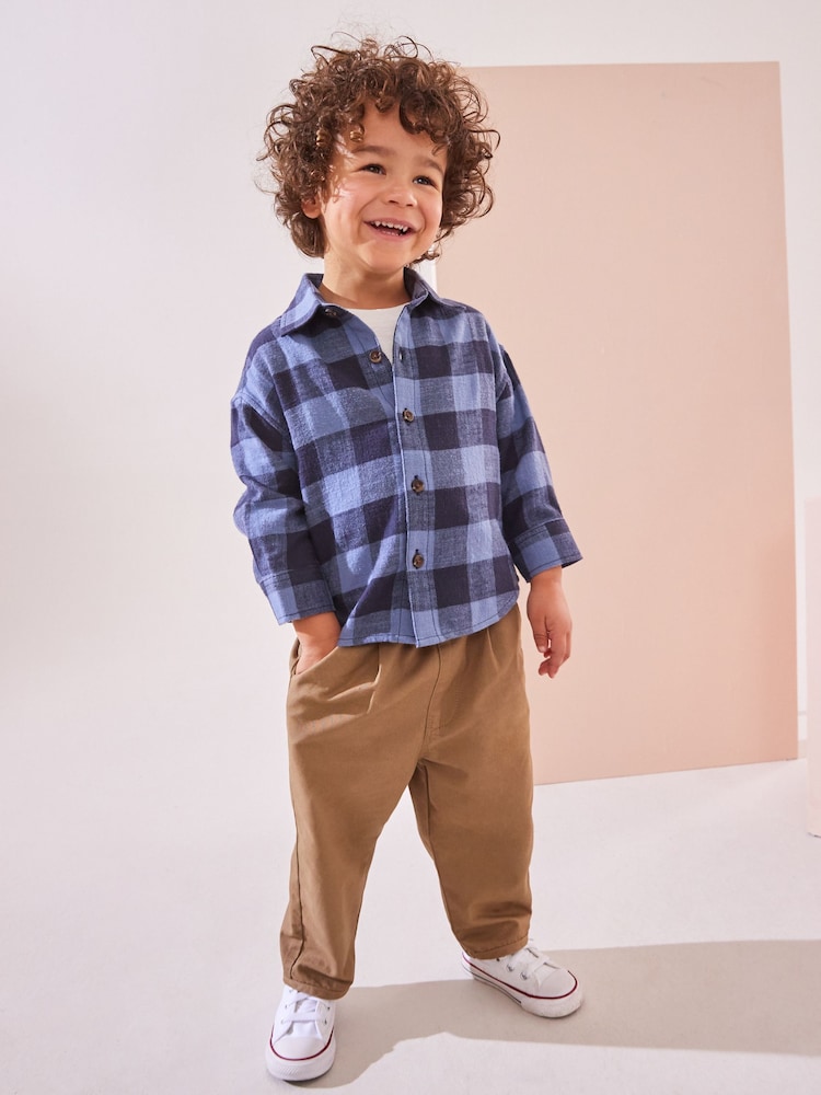 Blue/Navy Check Shirt Long Sleeve Check 100% Cotton Shirt (3mths-7yrs) - Image 2 of 7