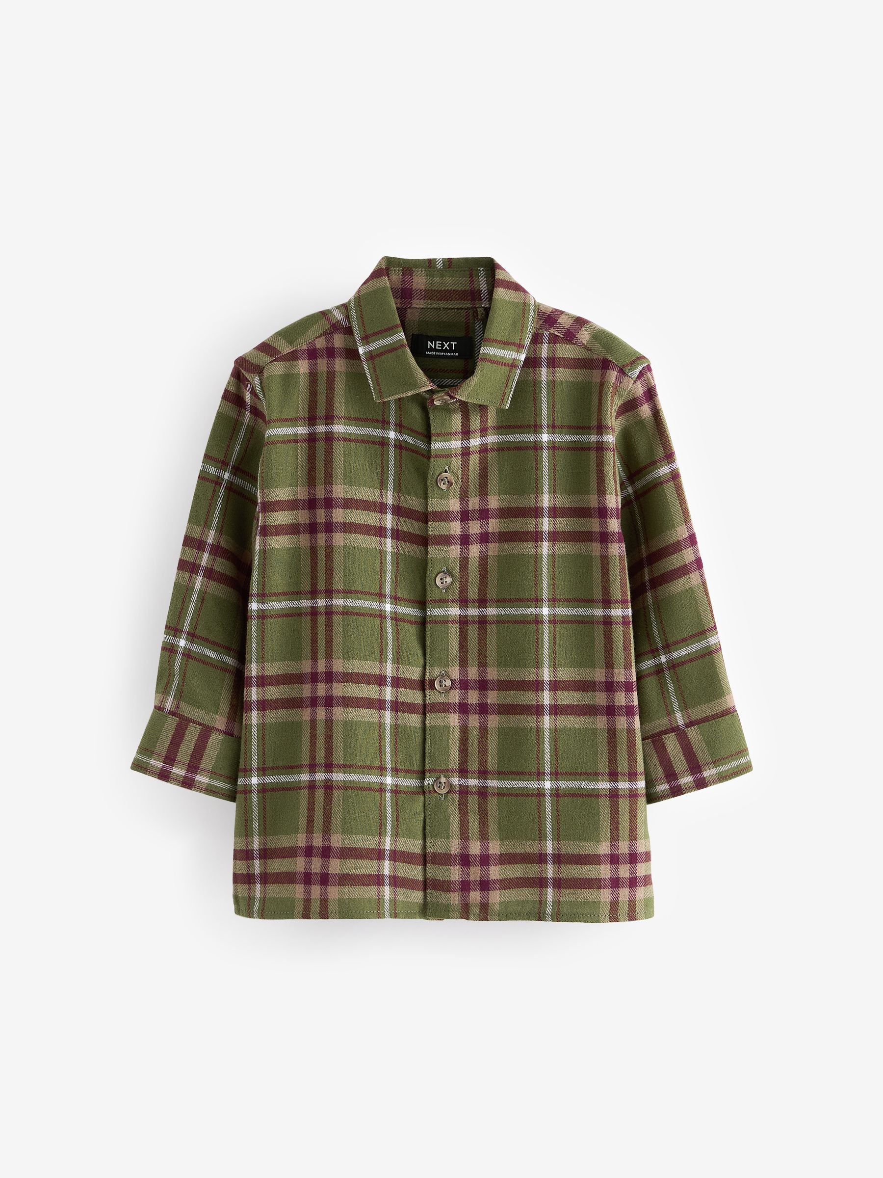 Buy Green Check Long Sleeve Check 100% Cotton Shirt (3mths Buy Green Check Long Sleeve Check 100% Cotton Shirt (3mths