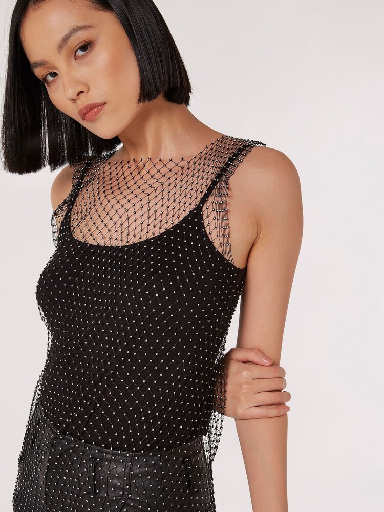 Apricot Black Diamante Mesh Vest - Image 4 of 4