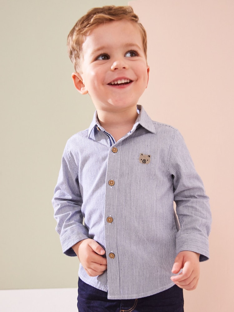 Grey Stripe Character Long Sleeve Oxford Shirt (3mths-7yrs) - Image 1 of 4
