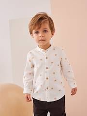 White Bear AOP 100% Cotton Long Sleeve Grandad Collar Printed Shirt (3mths-7yrs) - Image 1 of 8