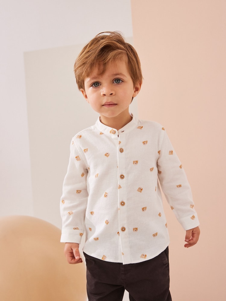 White Bear AOP 100% Cotton Long Sleeve Grandad Collar Printed Shirt (3mths-7yrs) - Image 1 of 8