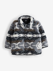 Blue/Navy Pattern Borg Fleece Shacket (3mths-7yrs) - Image 1 of 3