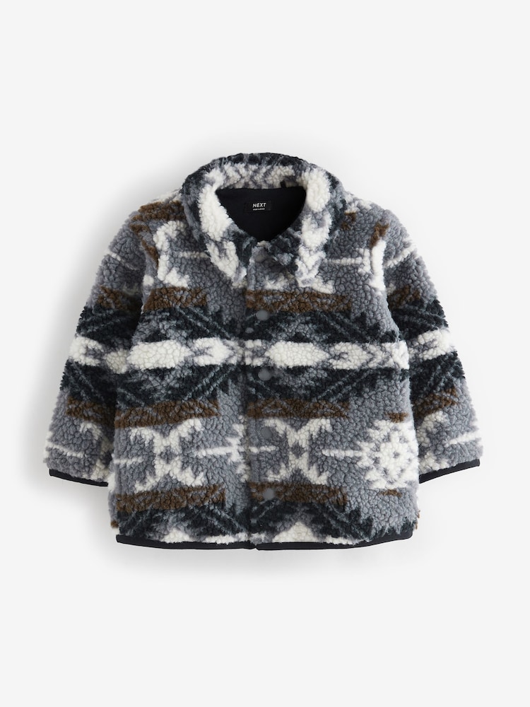 Blue/Navy Pattern Borg Fleece Shacket (3mths-7yrs) - Image 1 of 3