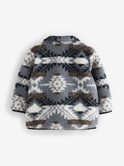 Blue/Navy Pattern Borg Fleece Shacket (3mths-7yrs) - Image 2 of 3