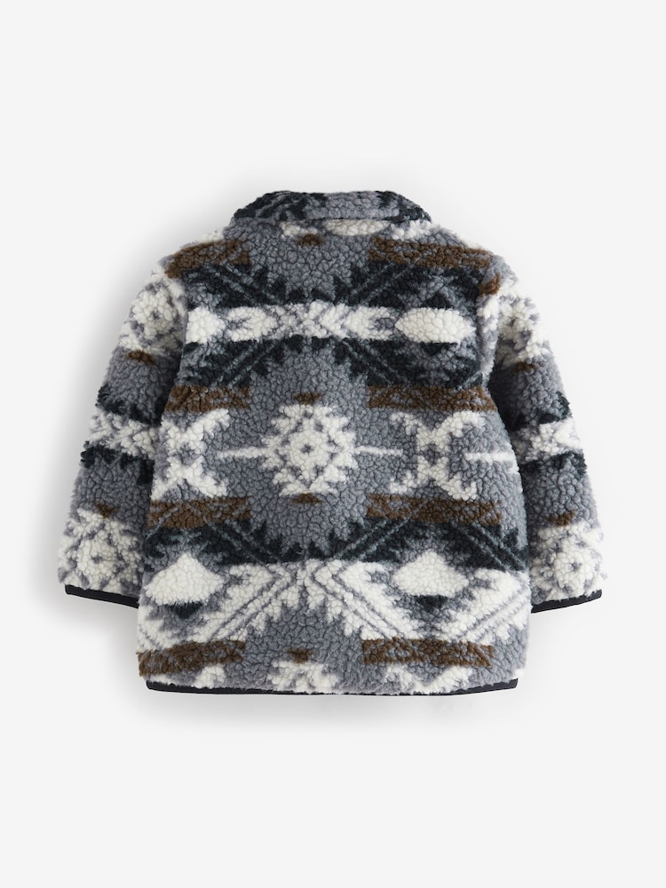 Blue/Navy Pattern Borg Fleece Shacket (3mths-7yrs) - Image 2 of 3