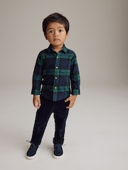 Green Tartan Check Plain Long Sleeve Check 100% Cotton Shirt (3mths-7yrs) - Image 1 of 4
